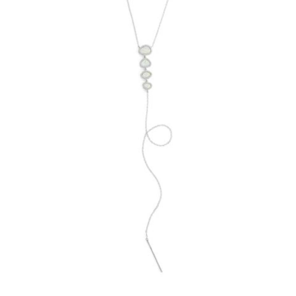 3 pcs Rhodium Plated Opal and CZ Drop Necklace